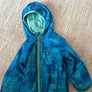 Columbia Blue Teal Geometric Hooded Rain Jacket
